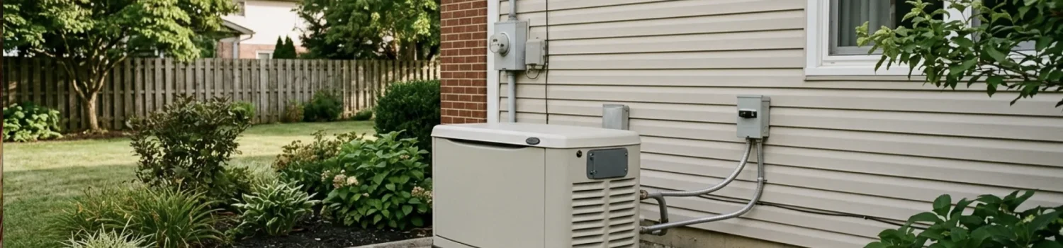 Standby home generator installed beside a house